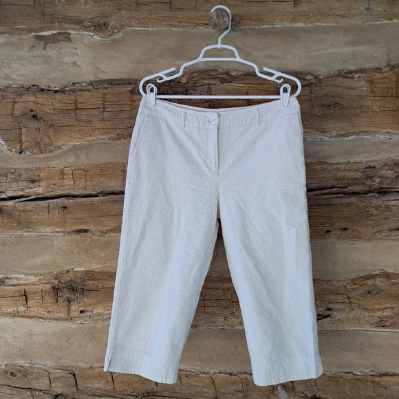George Cream Cotton Seersucker Capri Pants Size 10 - Picture 1 of 7